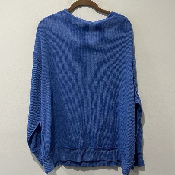 We the Free People Main Squeeze Hacci Top Women’s Small Blue Slouchy Oversized - Picture 2 of 7